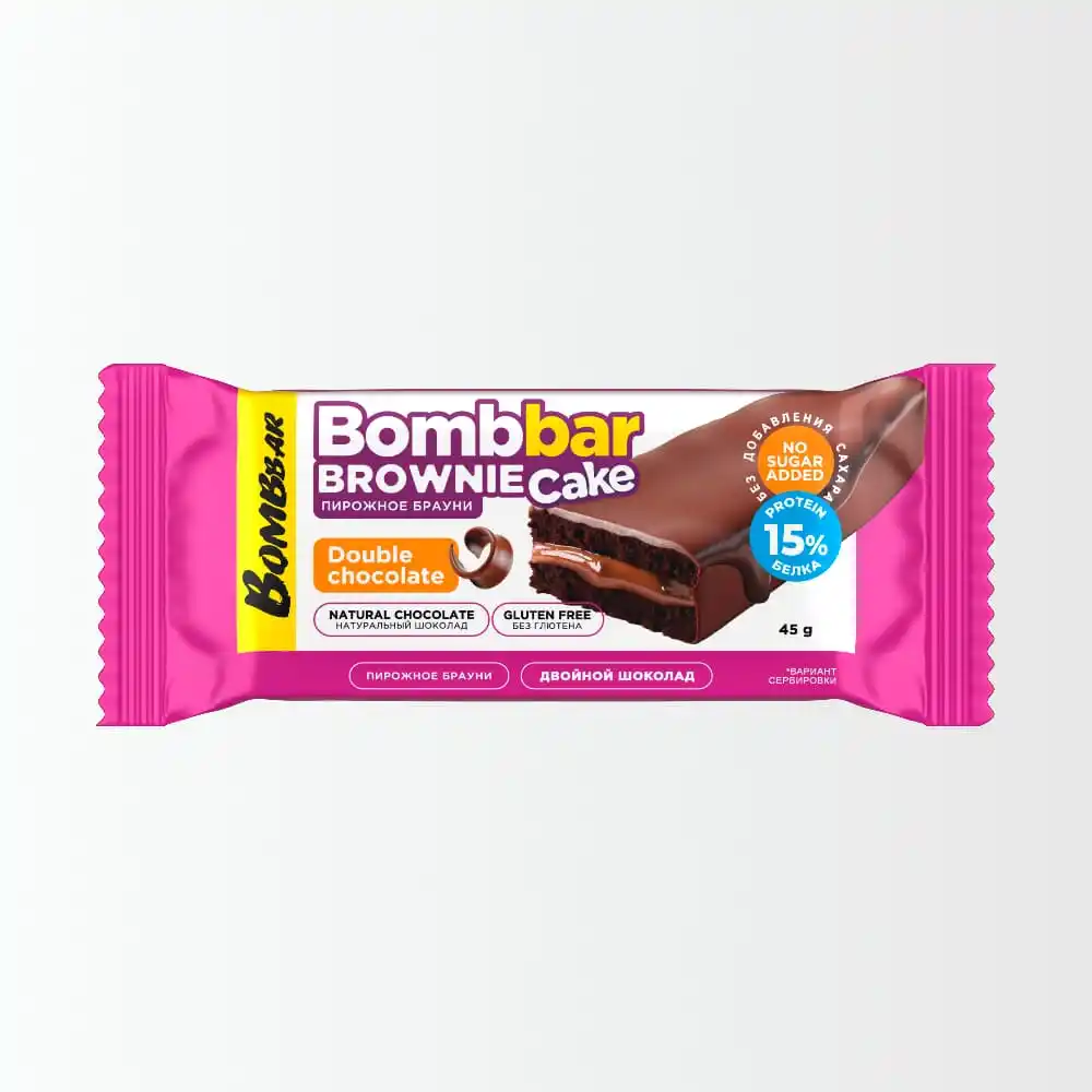 Пирожное 45г BOMBBAR протеиновое с начинкой Брауни Двойной шоколад м/уп