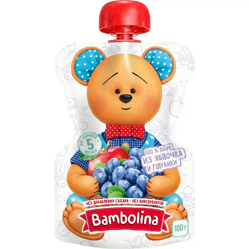 Пюре 100гр Bambolina Яблоко-Голубика Дой-пак