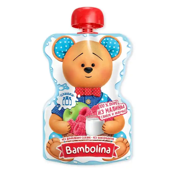 Пюре 100гр BAMBOLINA Яблоко-Малина со сливками м/уп