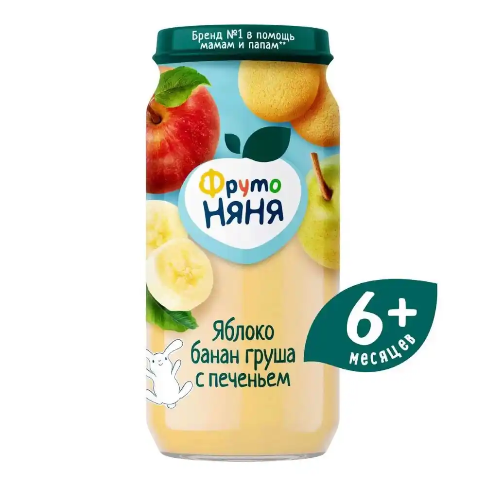 Пюре 250 гр ФрутоНяня из яблок,бананов и груш с печеньем ст/б
