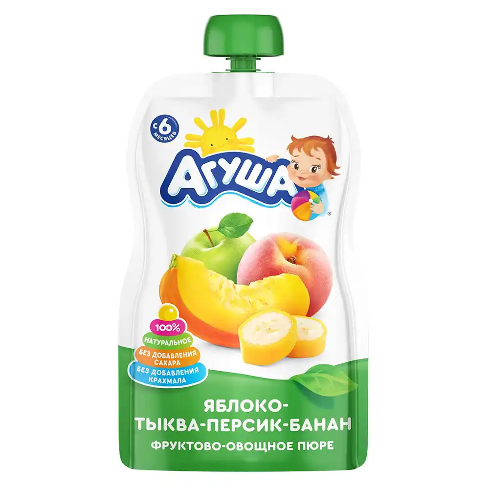 Пюре 90 г Агуша яблоко-тыква-персик-банан д/пак