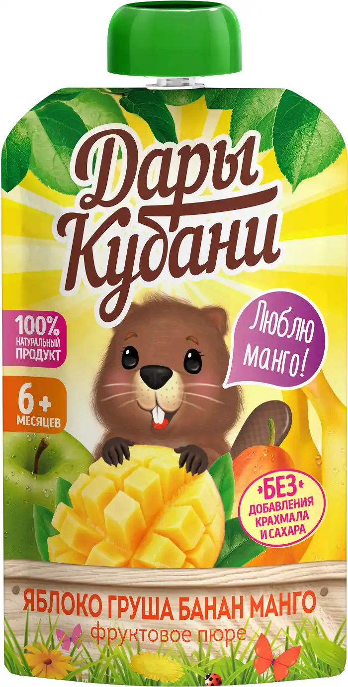Пюре 90 г Дары Кубани  фруктовое из яблок, груш, бананов и манго д/п