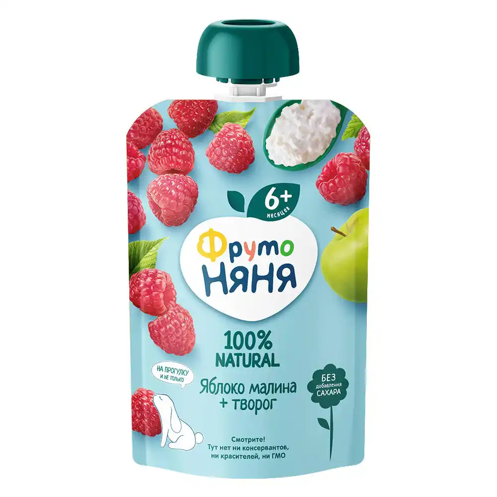 Пюре 90 г ФрутоНяня из яблок и малины с творогом дой-пак
