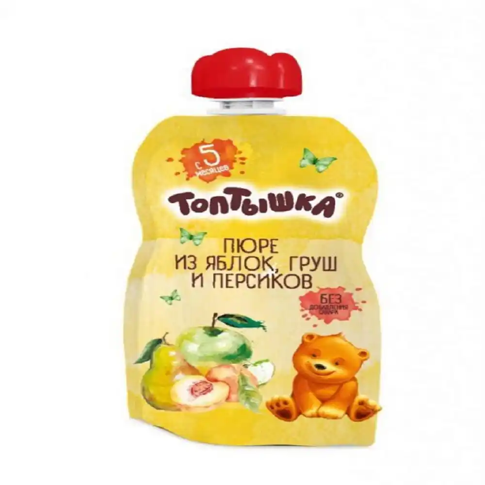 Пюре 90 гр Топтышка из яблок,груш и персиков д/п