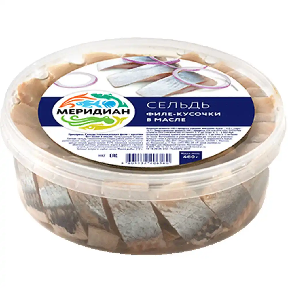 Пресервы 480 г Меридиан Сельдь филе-кусочки в масле п/б
