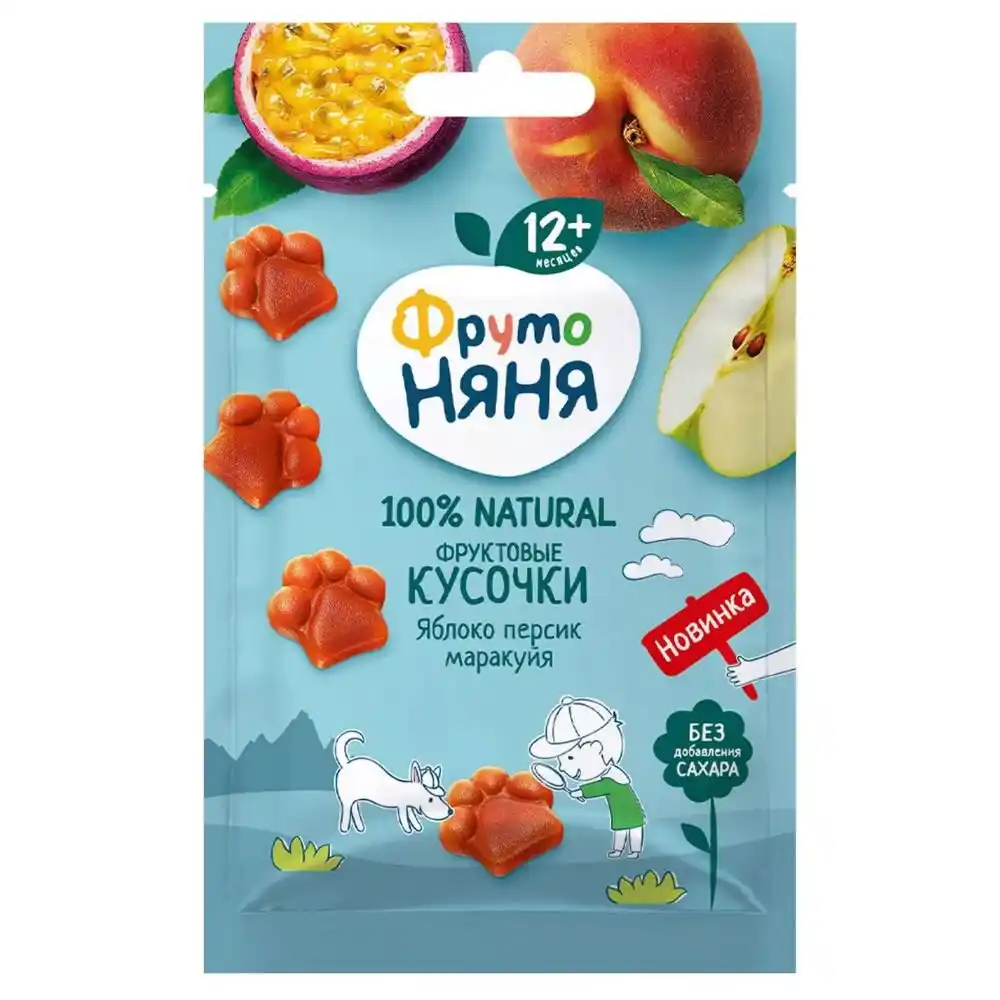 Продукт детского питания 15 г ФрутоНяня яблоко Фруктовые кусочки персик-маракуйя м/уп
