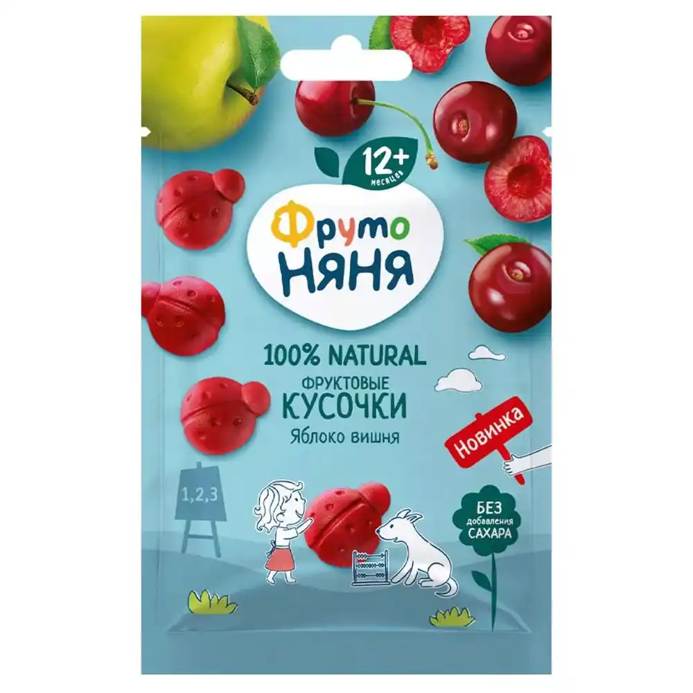 Продукт детского питания 15 г ФрутоНяня яблоко Фруктовые кусочки вишня м/уп