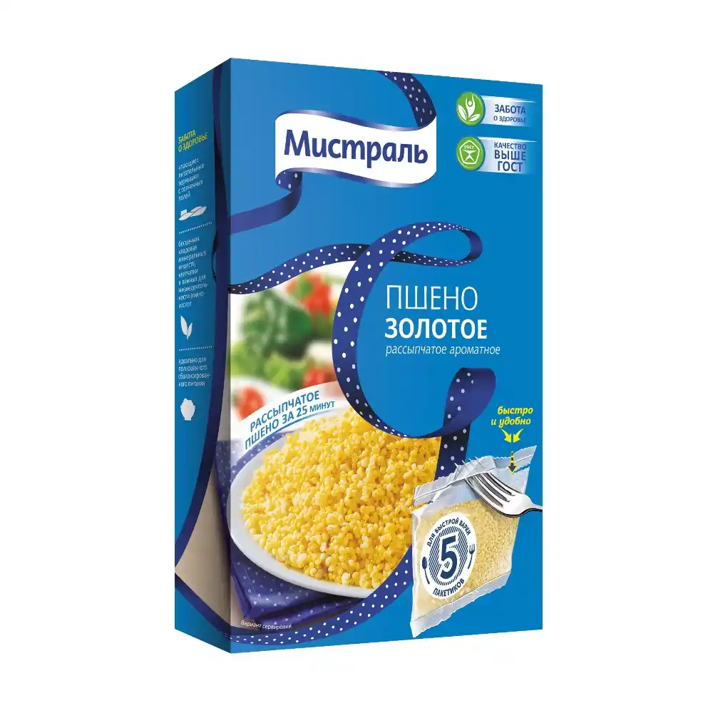 Пшено 400гр Мистраль Золотое 5пак х 80гр к/уп
