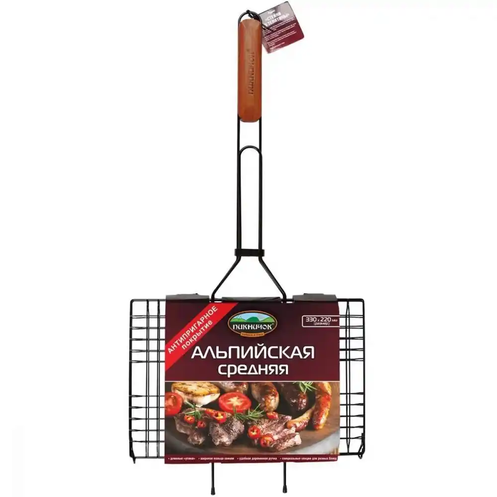 Решетка для барбекю (330 х 220 мм) ПИКНИЧОК Альпийская средняя антипригарная 6 секций п/эт