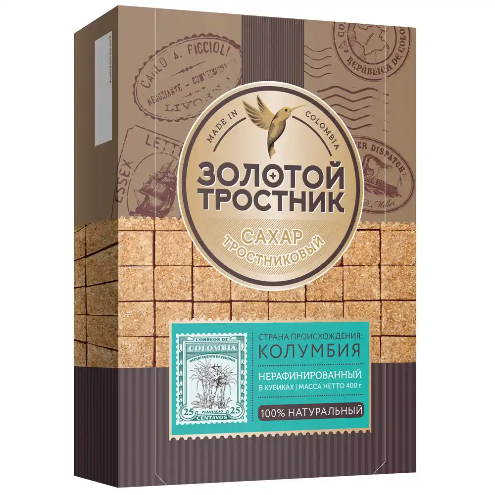 Сахар 400 гр Золотой тростник нерафинированный тростниковый в кубиках к/уп