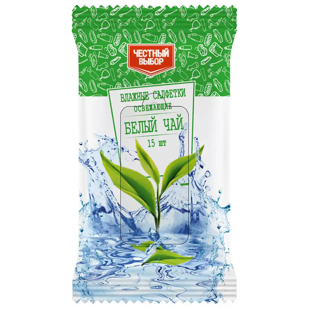 Салфетки влажные 15 шт Честный Выбор освежающие Белый чай м/уп