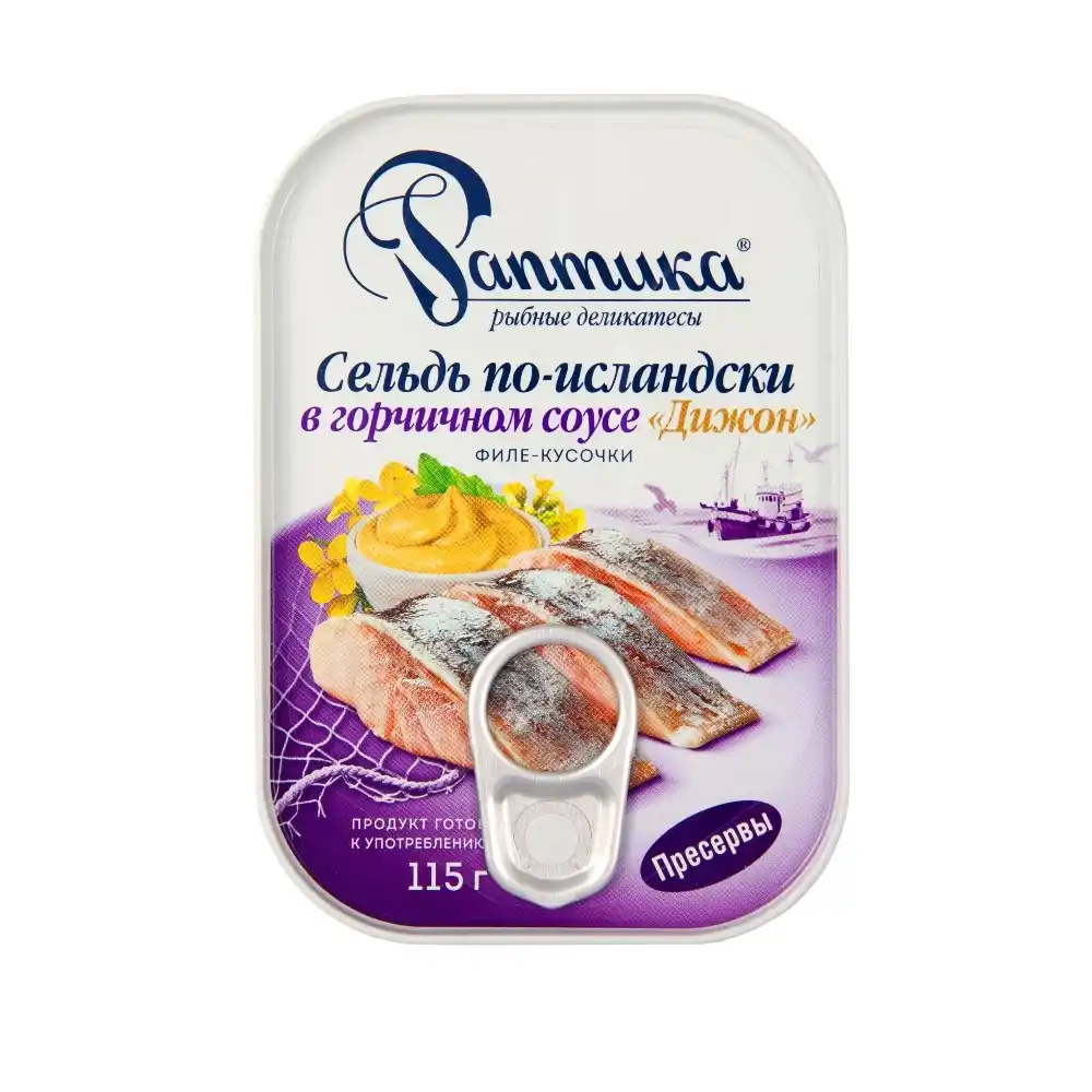 Сельдь 115г Раптика в горчичном соусе Дижон по-исландски филе-кус ж/б