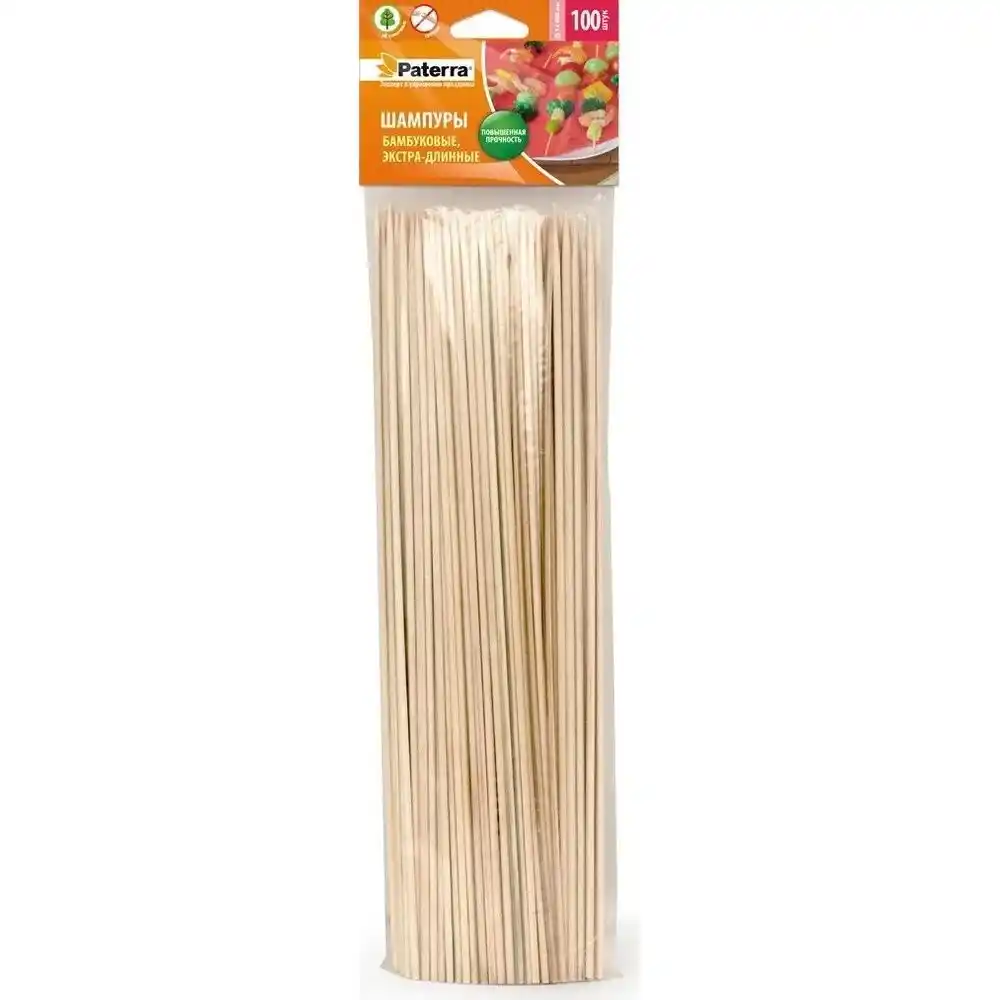 Шампуры д/шашлыка d=3ммх250мм 100шт PATERRA бамбуковые м/уп