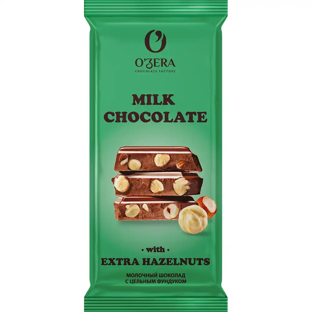 Шоколад 90гр O'Zera Молочный с цельным фундуком м/уп