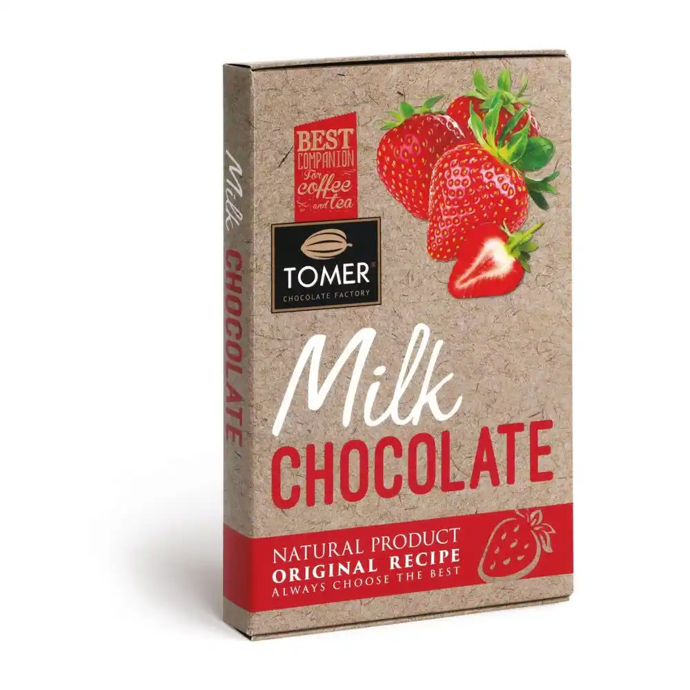Шоколад Tomer 90гр Молочный с клубникой к/уп