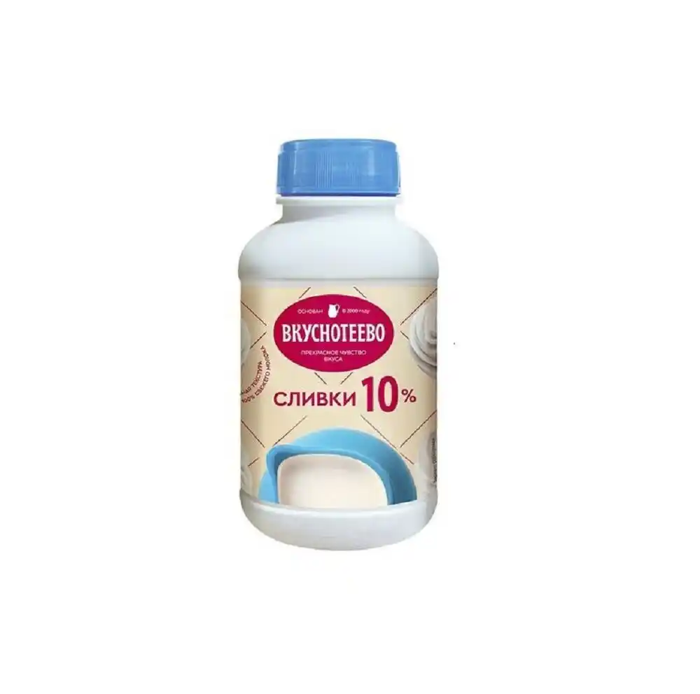 Сливки 450г Вкуснотеево ультрапастеризованные 10% пл/бут