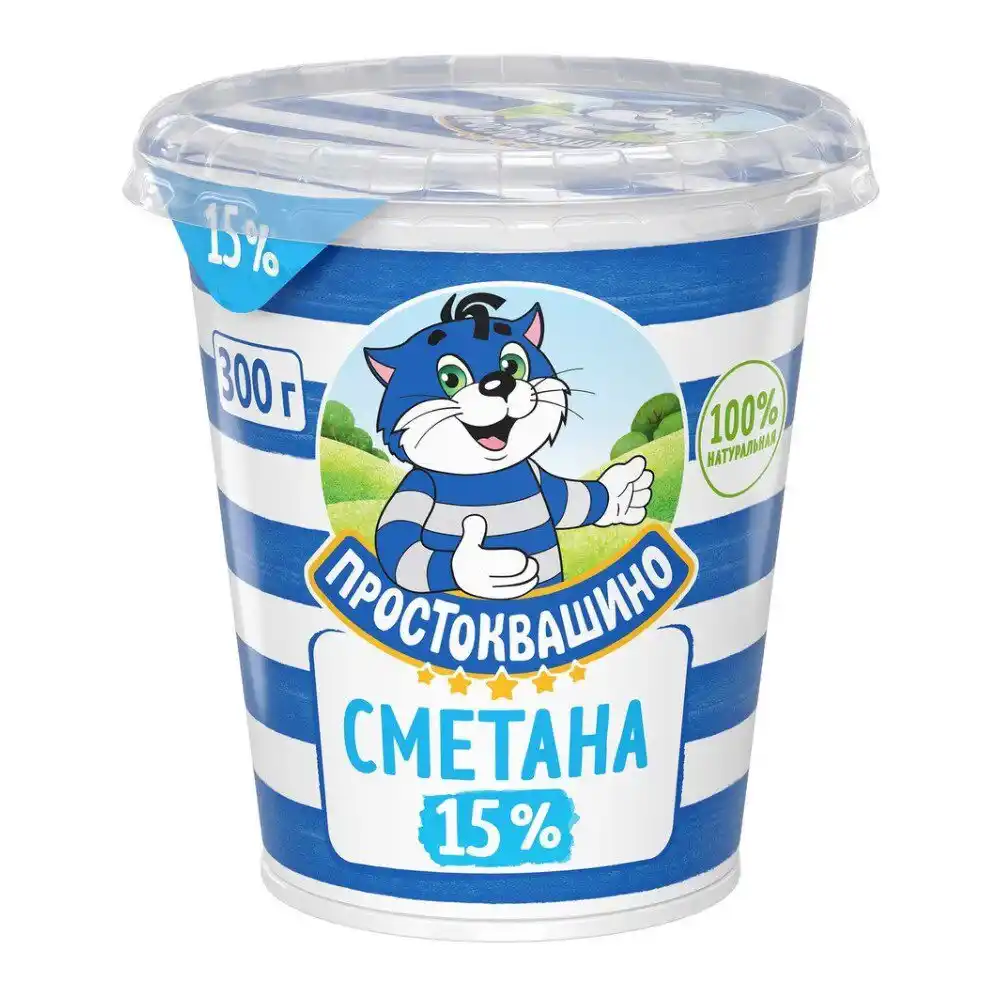 Сметана 300 г Простоквашино 15% п/стакан
