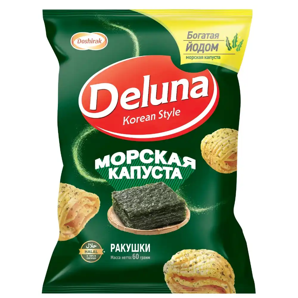 Снеки 60гр Deluna Ракушки со вкусом морской капусты м/уп