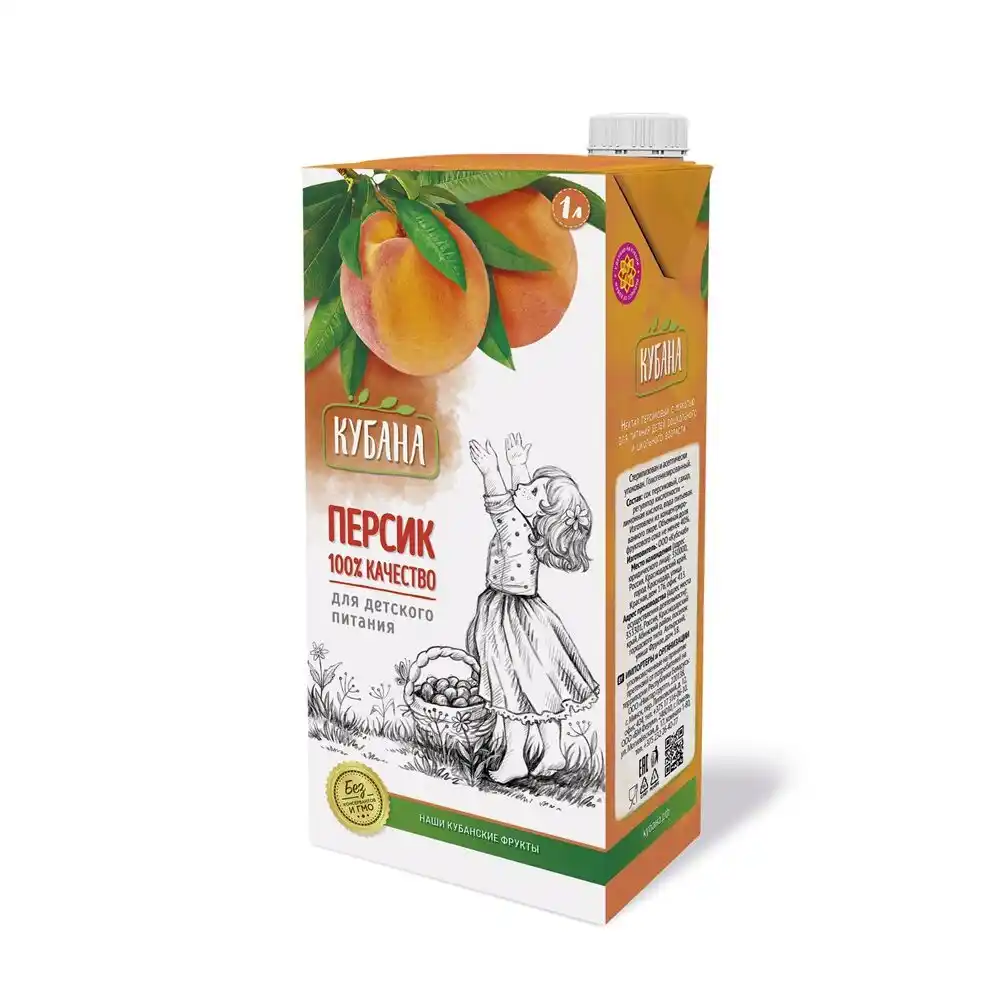 Сок 1л Кубана Персик с мякотью для детского питания Тетра-пак