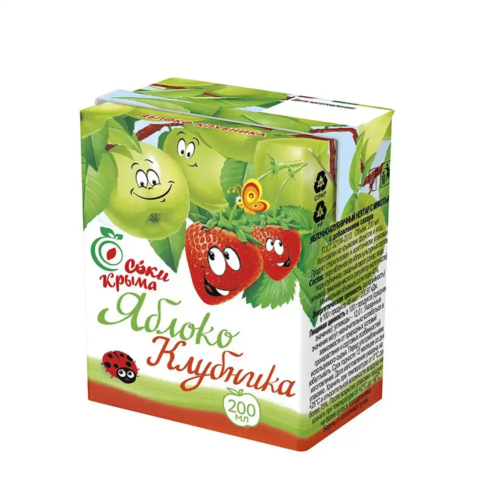 Сок 200мл Соки Крыма Яблоко-Клубника тетра-пак