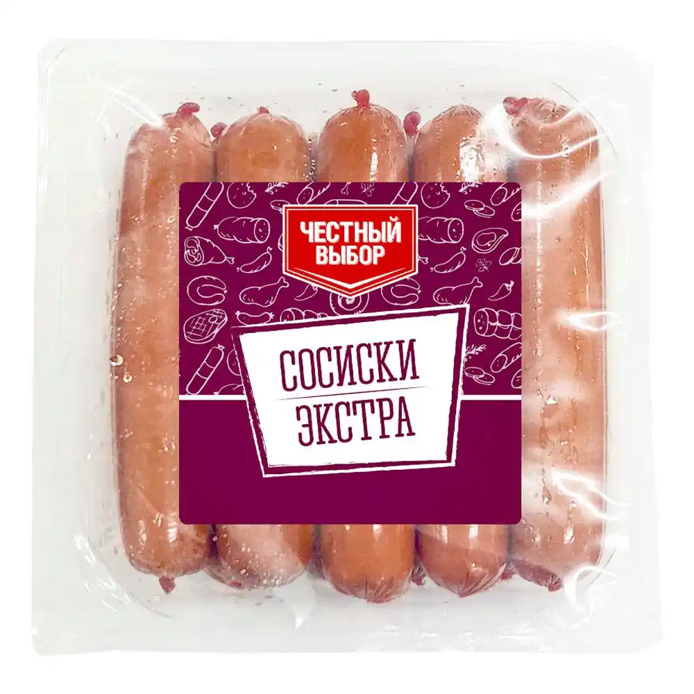 Сосиски 0,6кг Честный выбор Экстра из мяса птицы вак/уп