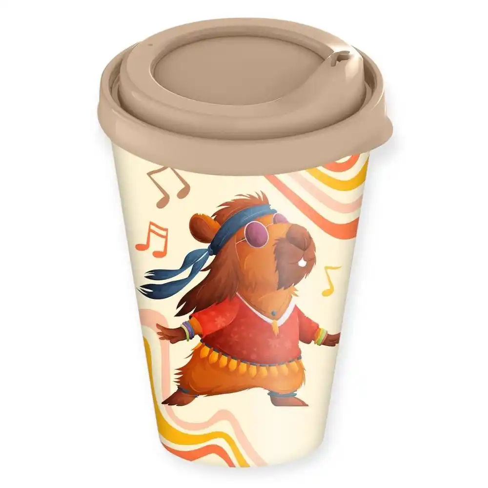 Стакан 420мл Homver с крышкой с декором Капибары с клапаном в асс-ме б/уп