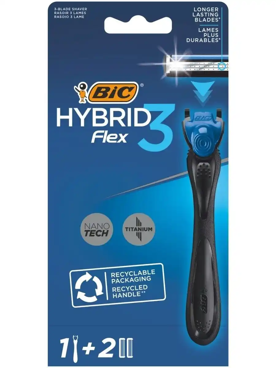Станок д/бритья 1 шт Bic Hybrid Flex 3 + 2 кассет. к/уп