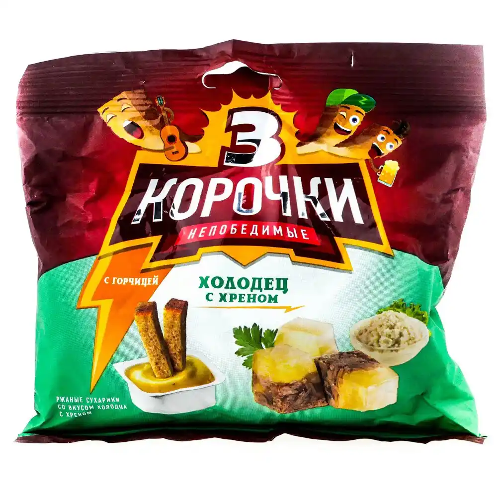 Сухарики 85г 3 корочки ржаные холодец с хреном с горчицей м/уп