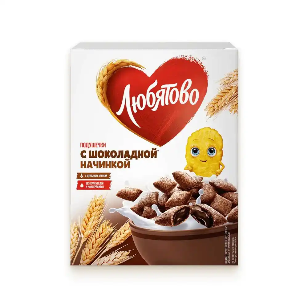 Сухие завтраки 220 гр Любятово Подушечки с шоколадной начинкой м/уп