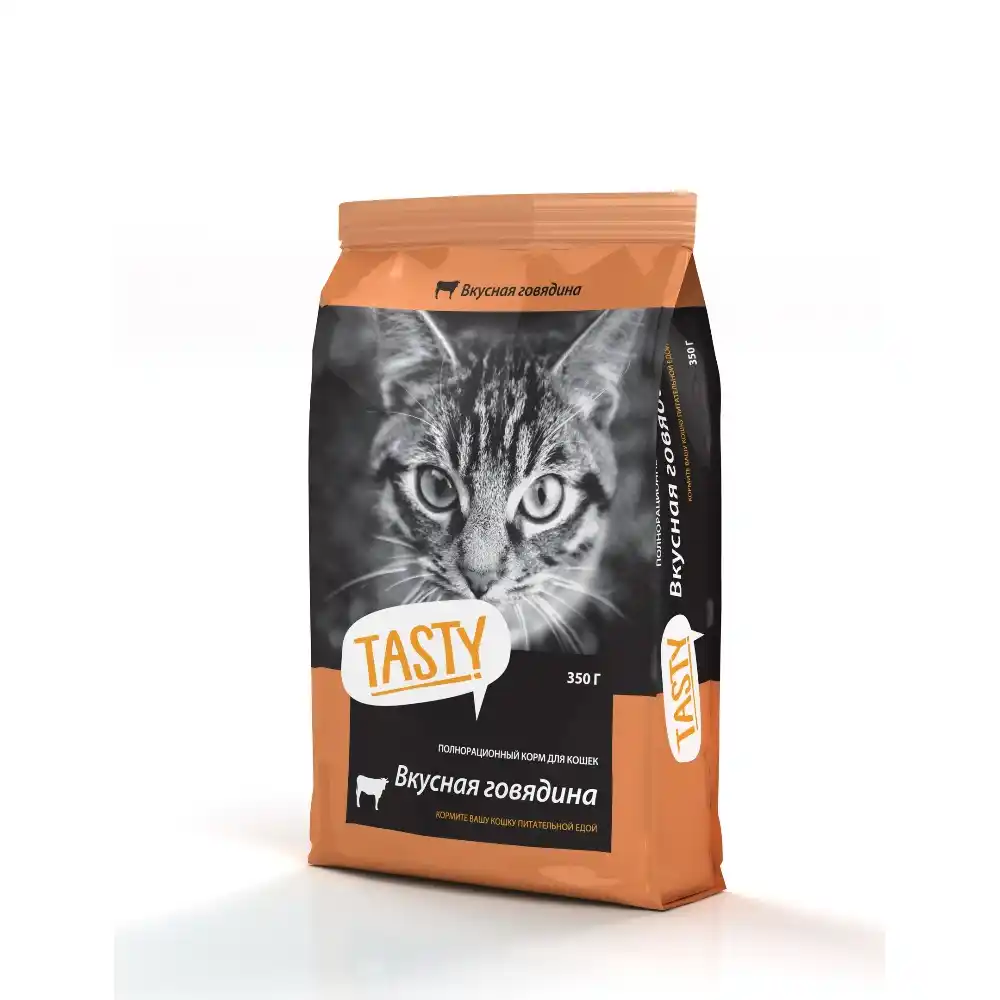 Сухой корм д/кошек 350гр Tasty Вкусная говядина м/уп