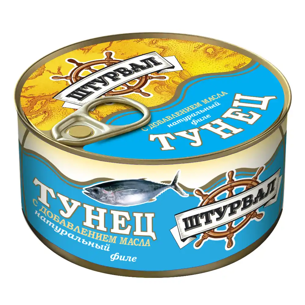 Тунец 185г Штурвал натуральный с добавлением масла филе кусочки ж/б