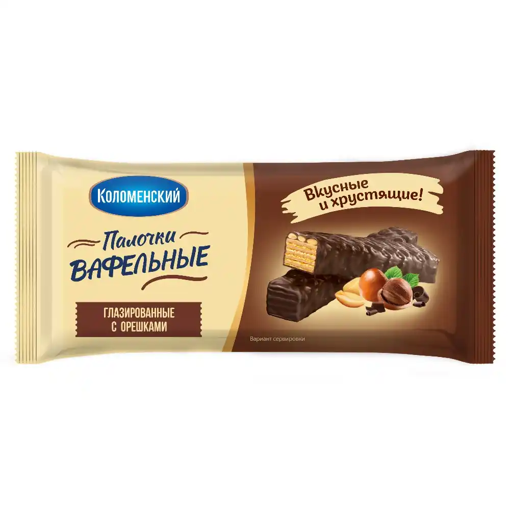 Вафельные палочки 140гр Коломенский глазирован. с орехами м/уп