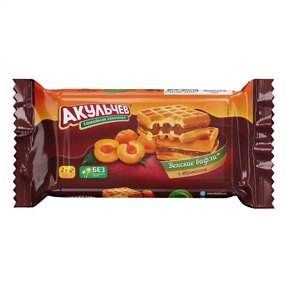 Вафли 100г Акульчев венские с абрикосом м/уп