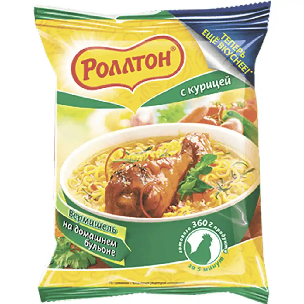 Вермишель 60 г Роллтон быстрого приготовления на домашнем бульоне с курицей м/уп