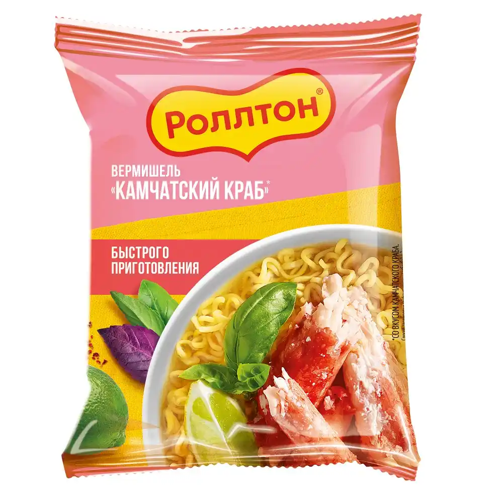 Вермишель 60 г Роллтон быстрого приготовления на домашнем бульоне со вкусом камчатского краба м/уп