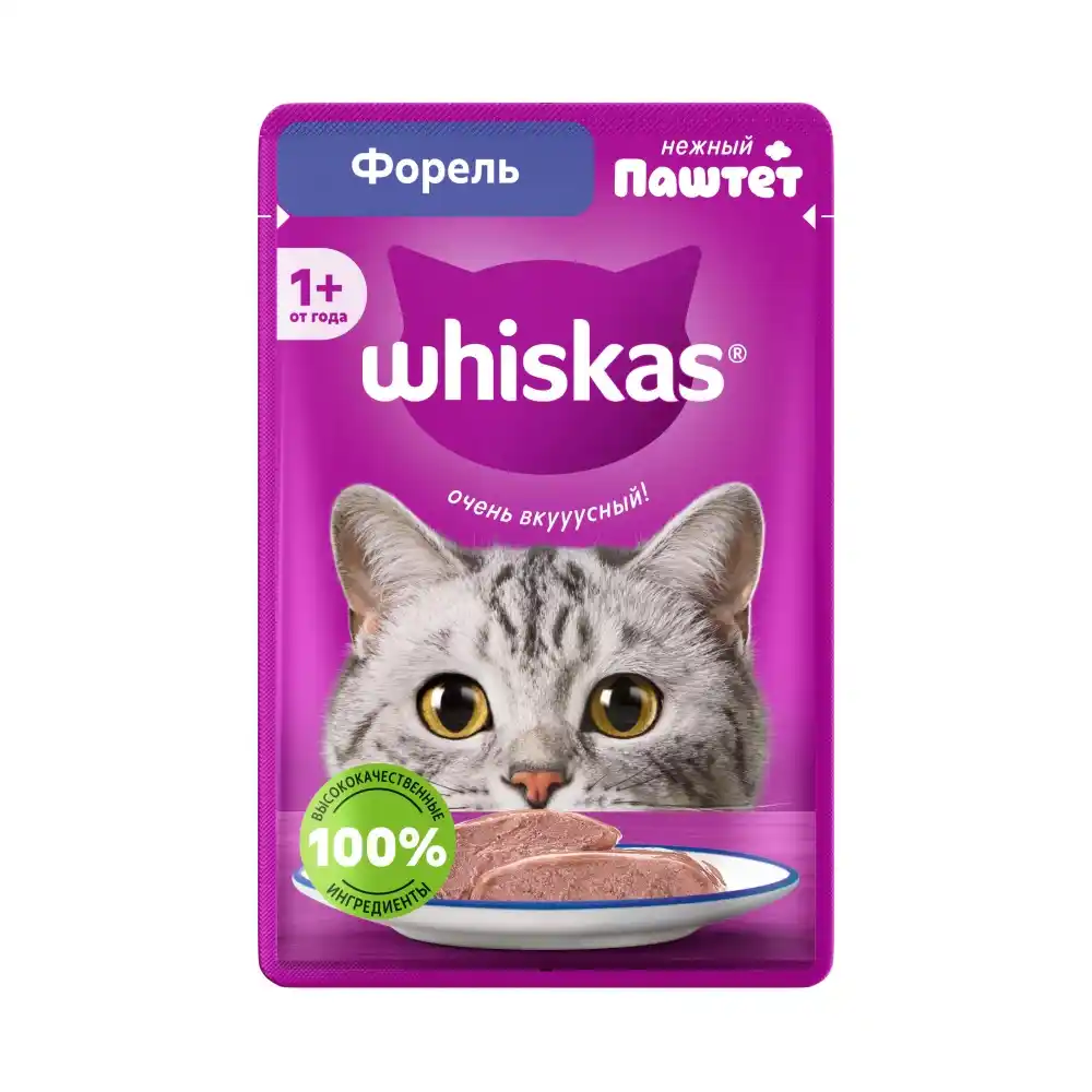 Влажный корм 75 гр Whiskas Паштет с добавлением Форели м/уп