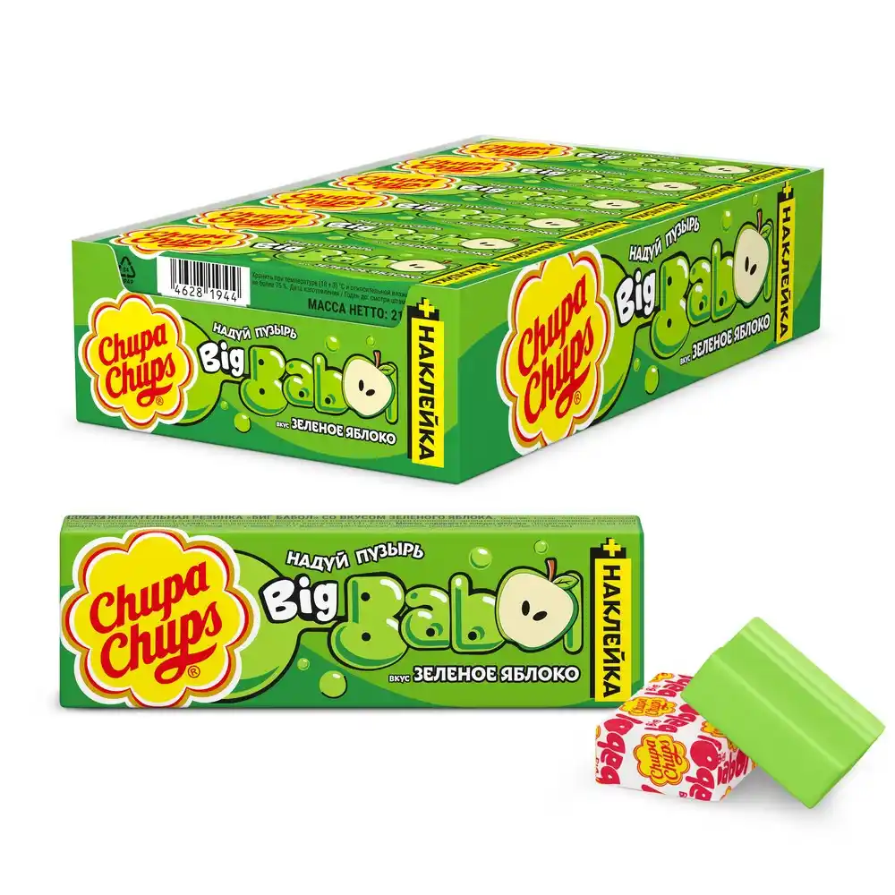 Жевательная резинка 20гр Chupa Chups Big babol со вкусом зелёное яблоко м/уп
